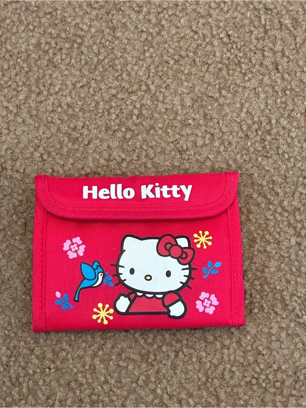 Hello Kitty Red Kids Wallet with Cartoon Floral & Bird Design
